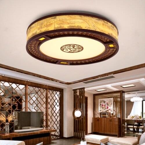 Chinese style led ceiling lamp round living room lamp LED wooden bedroom Vintage sheepskin lamp restaurant ceiling light ZA81474