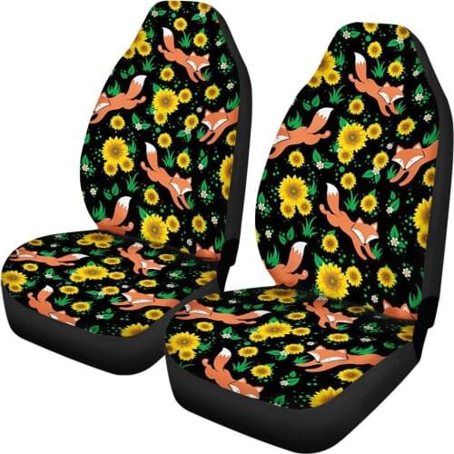 2PCS Cartoon Fox Print Design for Car Seat Protector Automotive Interior Accessories Front Seats Cushions
