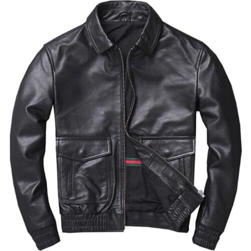 US Style Flight Mans Real Leather Jackets and Coats Cow Leather Jackets Black Autumn Men Streetwear Winter Sheepskin Coats A889