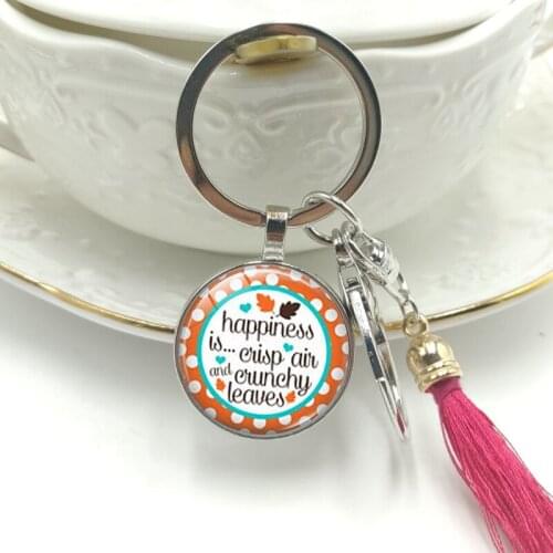 Hot! 2019 New Key Ring Creative Happy Fall Glass Cabochon Pendant Key Chain Tassel Hanging Jewelry