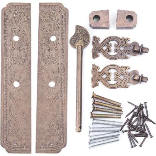 Pure Copper Antique Door Handles Kit Retro Chinese Style Gate Pulls Furniture