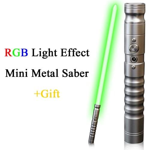 Mini Laser Sword RGB Color Changing Force FX Blaster Lightsaber Heavy Dueling Sound Lock-Up Metal Hilt Light Saber Children Toy
