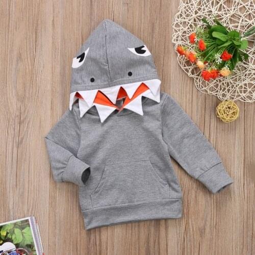 Fashion Baby Boy Clothes Casual Toddler Kids Boys Shark Hooded Tops Hoodie Pocket Jacket Coat Outerwear