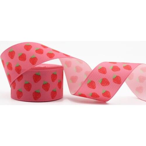 Cartoon Strawberry Printed Grosgrain Ribbons 1'' Design Customized ​Logo for Hair Bows DIY Handmade Materials 10/25/50 Yards