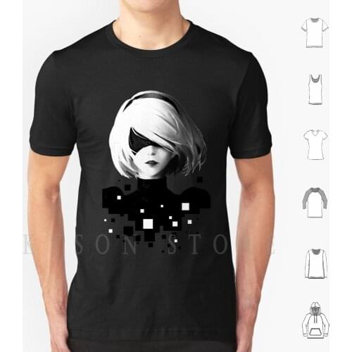 2B And Pixels T Shirt Print For Men Cotton New Cool Tee Nier Automata Nier Automata Yoko Taro 2B Android Anime Ps4 Playstation