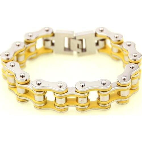 Punk Yellow Fashion Bike Motor Motorcycle Chain Titanium Stainless Steel Biker Mens Bracelet Bangle jewelry 8.66