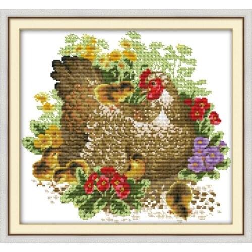 Chicken mother and chick cross stitch kit aida 14ct 11ct count printed canvas stitches embroidery DIY handmade needlework