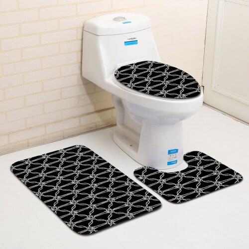 Zeegle Geometric Pattern 3Pcs Bath Mat Set Toilet Rug Set Non-slip Bathroom Floor Mats Absorbent Lid Toilet Cover Shower Mats