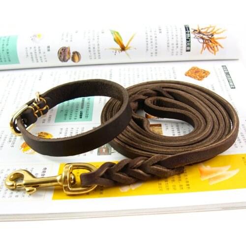 Braided Leather Dog Collar Leashes Set Small Dog Necklace Walking Chain Sturdy Sewing Lead Pet Accessories