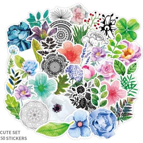 50pcs/set Hot Air Peony Spring plant Flower Stickers Waterproof Stickers Decals for suitcase laptop scooter cup Stickers