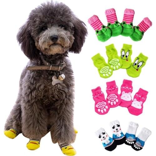 4Pcs Cats Dogs Cotton Warm Anti-Slip Drop Cartoon Pattern Socks Shoes Pet Outdoor Cleaning Protect Supplies