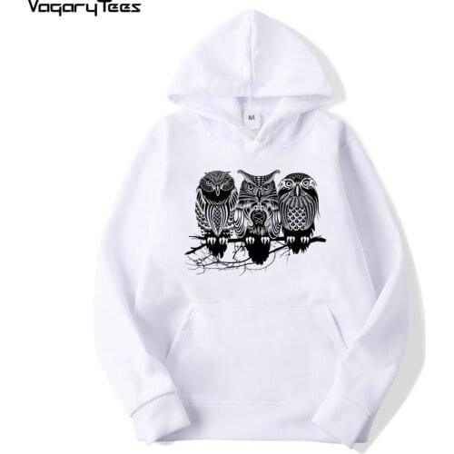 Newest mens fashion Plus Velvet Hoodies night warrior owl printed Sweatshirts funny Tattoo Hipster O-neck popular tops