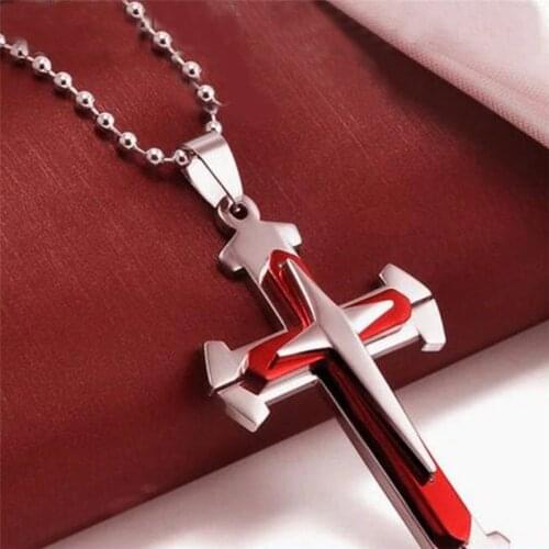 2018 new Jewelry Unisex Men Necklace red style Stainless Steel Cross Pendant Necklace Chain drop shiping #30