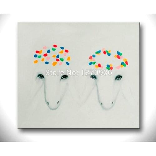 Lovely Colored Sheep Head White Skin Two Goats Classic Hand Painted Oil Painting on Canvas Wall Art Pictures Home Decoration