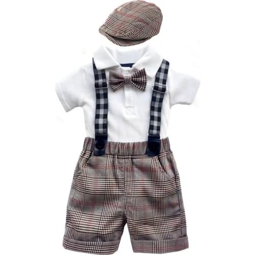 Toddler Boys Set Spring autumn cotton plaid Children Kid Clothes 2 piece Suits birthday Party Overalls