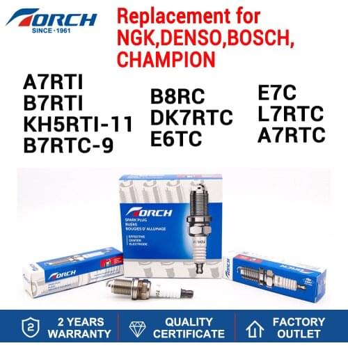 Original TORCH Candles Spark Plug L7RTC DK7RTC B7RTC-9 B8RC E6TC E7C A7RTC KH5RTI-11 A7RTI B7RTI Replacement for NGK DENSO BOSCH