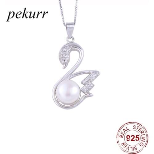 Pekurr 925 Sterling Silver Natural Freshwater Pearl Swan Crystal Necklaces For Women Elegant Pendants Fashion Jewelry Gift