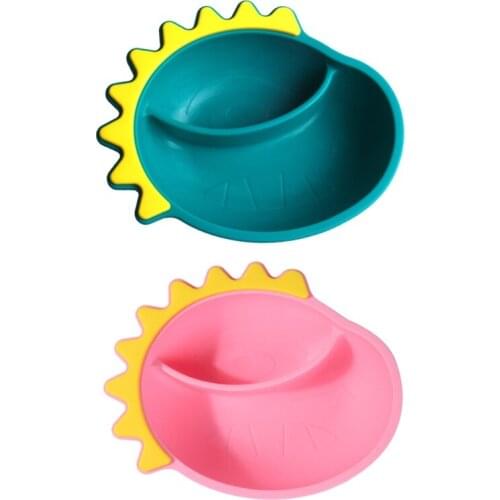 Food Grade Silicone Cartoon Dinosaur Baby Divided Suction Bowl Slip-resistant Children Dinner Plate Infant Learning Feeding G99C