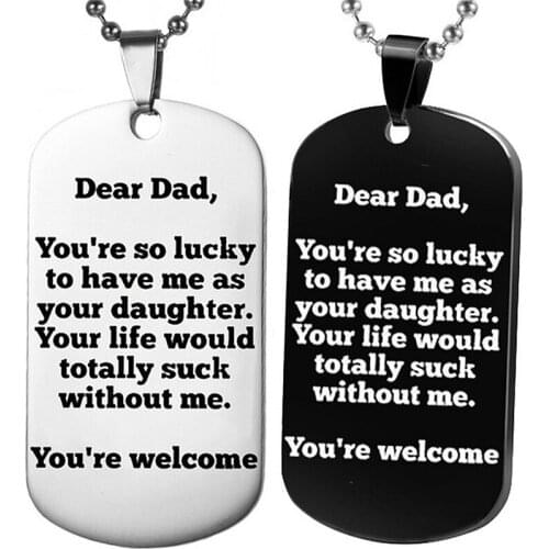 Gift For Dad From Daughter)Engraved with Love Information Stainless Steel Military Necklace Pendant Engraved Dog Tag Necklace