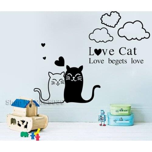 Cartoon Lovely Cat Wall Sticker Sweet Home Wall Ornament Art Wallpaper DIY Wall Decals Self adhesive Mural Removable Vinyl LC663