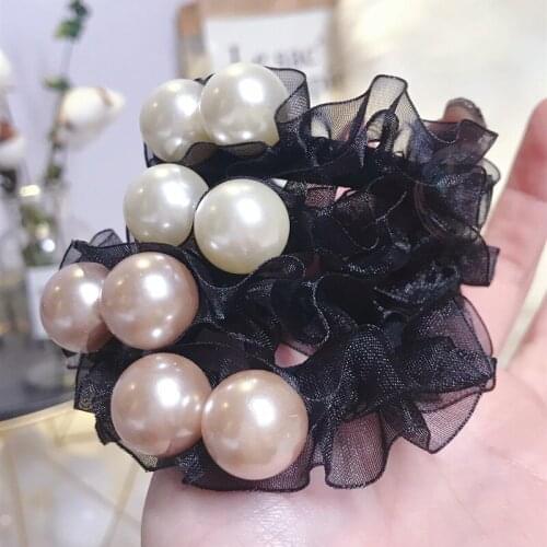 Korea Yarn Weaving Pearl Crystal Elastic Hair Bands Diamond Hair Accessories Hair Bows Rubber Band Hair Ring Gum For Women