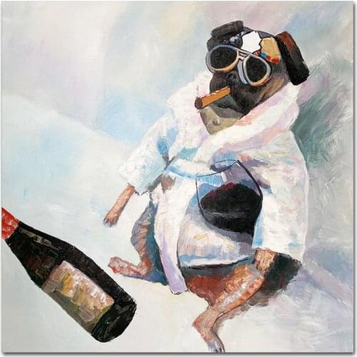 Hand Painted Drinking Dog Oil Painting Wall Art on Canvas Modern Art for Living Room Handmade Animal Art Home Decor Bedroom Art