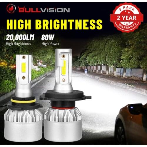Bullvision H11 LED Headlights 20000LM H4 H1 H7 H8 H9 9005 9006 HB3 HB4 Light Bulbs In Car 3000K 4300K 5000K 6500K 8000K Fog Lamp