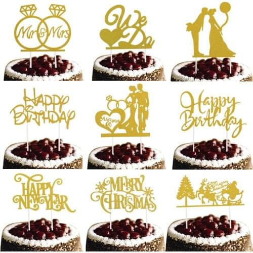 Happy Birthday Cake Topper We Do Merry Christmas Mr Mrs Wedding Happy New Year Decoration Party Cupcake Decor Baking DIY Gold