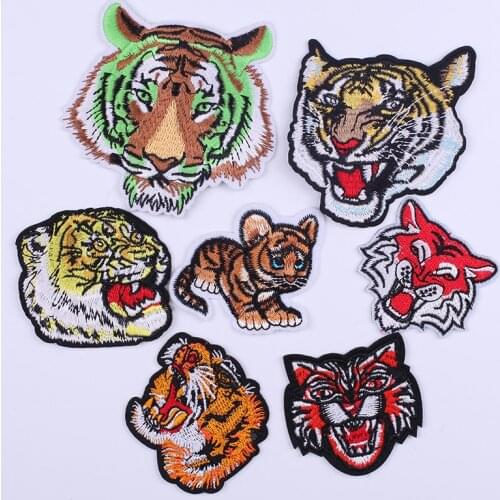 Tiger Head Embroidered Patches for Clothing Sewing Application Sew on Patch Diy Iron-on Applique Stripes on Clothes for Jacket