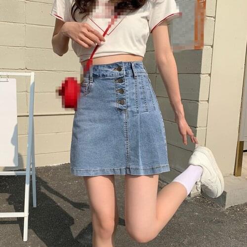 ZB4753 women pleated skirt spring summer 2021 new fashion big size high waist A-word show thin denim skirt cheap wholesale