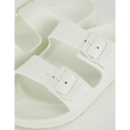 Women White Dual Band Buckled Slippers