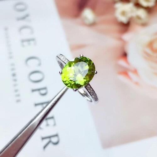 Fashion Elegant simple round Natural green peridot gem ring S925 silver natural olivine ring girl women party gift fine jewelry