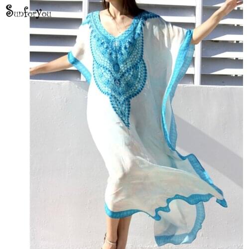 Plus size Beach Dress Robe Plage 2021 Print Maxi Dress Beach Cover up Vestidos de Playa Sarong Bathing suit Cover ups Tunics