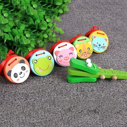 1 PC Cartoon Castanets Kids Baby Wooden Castanet Clapper Handle Musical Instrument Toy Early Educational Preschool Toys