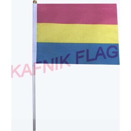 KAFNIK ,10/20/50/100pcs size 14*21cm with plastic flagpole lengt 30cm Omnisexual LGBT pride pansexual hand flag,free shipping