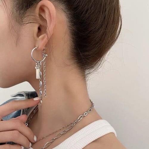 S925 Silver Needle Hip Hop Asymmetrical Chain Simple and Personalized Design Stud Earrings for Women Piercing Jewelry