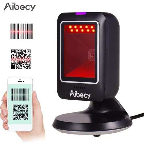 1D/2D/QR Omnidirectional Barcode Scanner USB Wired BarCode Reader CMOS Image Hand-Free for Supermarket Bookstore Retail Hospital