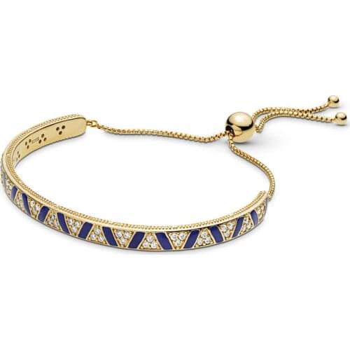 2019 New 100% 925 Sterling Silver Exotic Stones & Stripes Bracelet Shine Gold Bangle Fit Europe Women DIY Charm Jewelry Gift