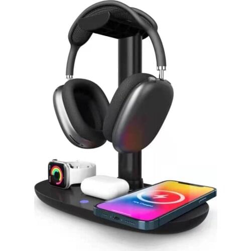 4 in 1 New Fast Wireless Charging Headphone Stand 2W/3W/15W for iPhone 12/12 Pro Max/Mini for Apple Watch 6 SE/Airpods Pro
