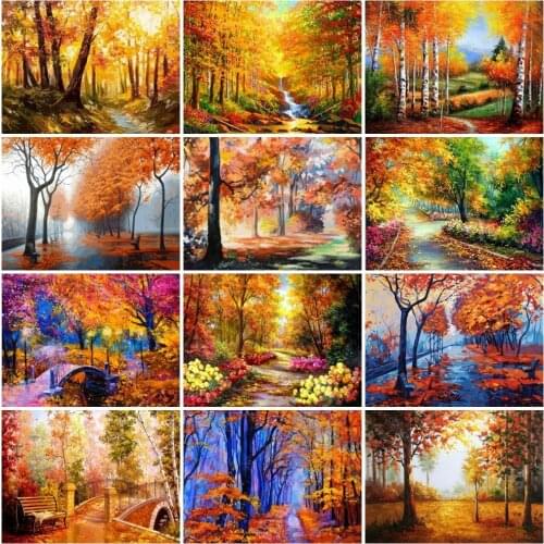 AZQSD Tree Oil Painting By Numbers Painting By Numbers Autumn Forest HandPainted Home Wall Art Canvas Painting Art