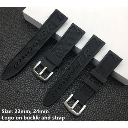 Brand High Quality Silicone Rubber Watch Strap 22mm 24mm Black Watchband Bracelet For Breitling/navitimer/avenger buckle logo on