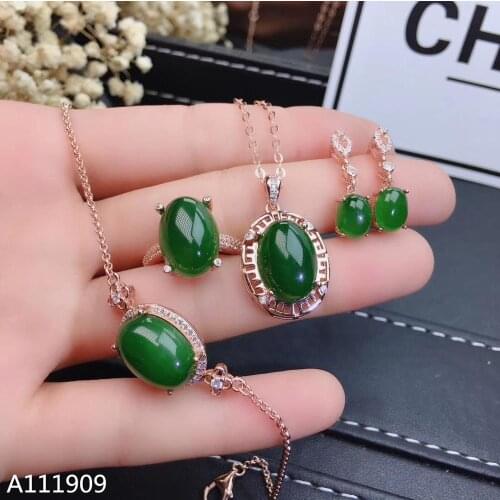 KJJEAXCMY boutique jewelry 925 sterling silver inlaid Natural jasper Bracelet Necklace Ring Earring Suit Support Detection