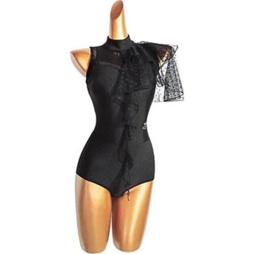 Black Latin Dance Tops Female Adult Latin Practice Wear One Piece ChaCha Samba Ballroom Competition Costume