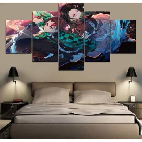 Canvas Printed Wall Art 5 Pieces Demon Slayer Kimetsu No Yaiba Modern Painting Anime Pictures for Home Decoration