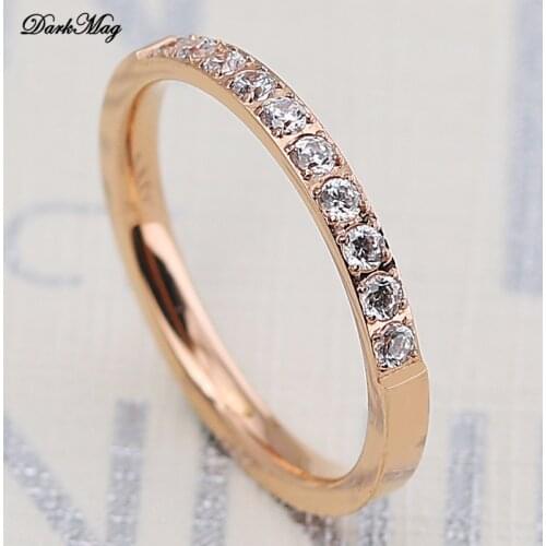 DarkMag Fine Jewelry Titanuim Steel Rose Gold Color Ring CZ Crystal Ring For Women Couple Finger Rings love Wedding