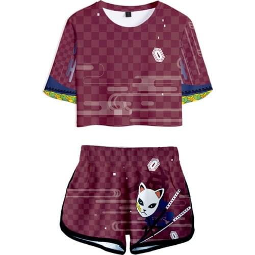 Demon Slayer Kimetsu no Yaiba Tomioka Giyuu Sexy Crop Top T-shirt Shorts Two Piece Sets Summer clothes Cosplay Costume
