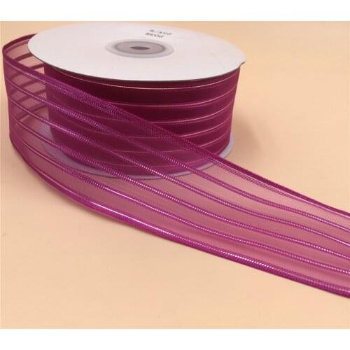 38MM X 25 Yards Purple Organza Stripes Wired Edge Ribbon for Birthday Decoration Gift Wrap ping 1-1/2" N2038