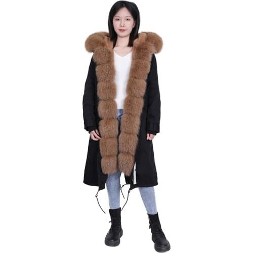 MAOMAOKONG new fox fur collar detachable fox access control quilted thickening over the knee coat jacket women