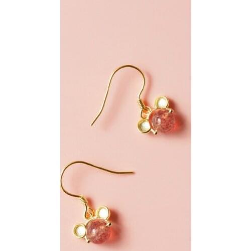Cute Mouse Earrings Hook Strawberry Crystals Anime Simple Design Jewelry Wholesale 2021 Trend Charm Korean Accessories For Women