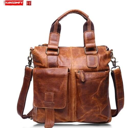 Fashion Casual Genuine Leather Mens Handbags Male Shoulder Bag Diagonal Tide Messenger Bags Crazy Horse Leather Vintage Soft